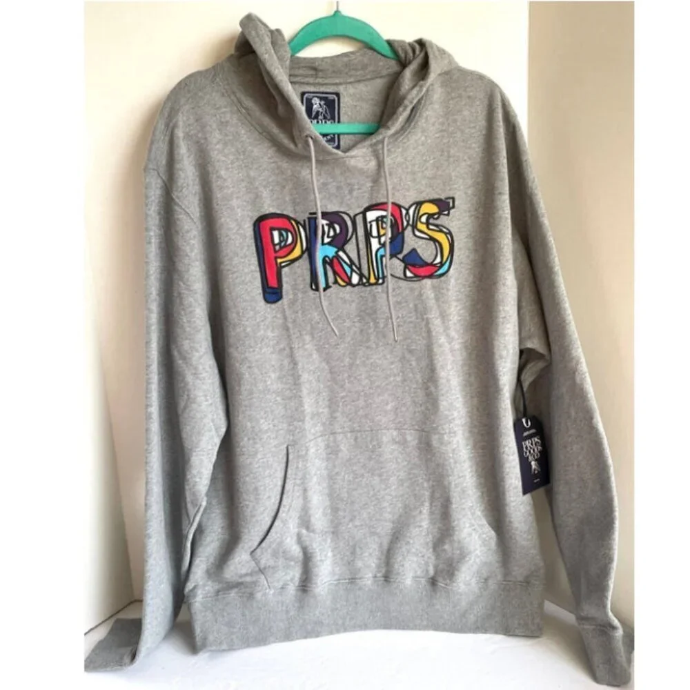 Prps Hoodie Mens Medium Gray Sweatshirt Pullover Logo Pockets Sweater - Picture 5 of 5